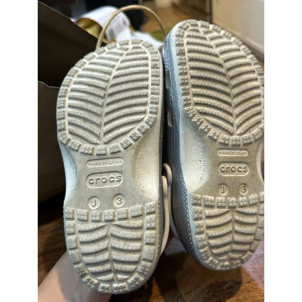 Crocs Unisex Classic Glitter II Metallic Silver Clog Sandal Shoes Size J3